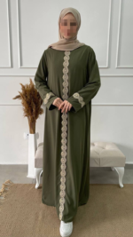 Abaya Hawwa vert Kaki pour femme.