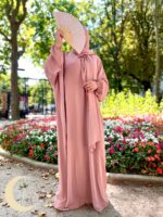 Abaya voile intégré rose