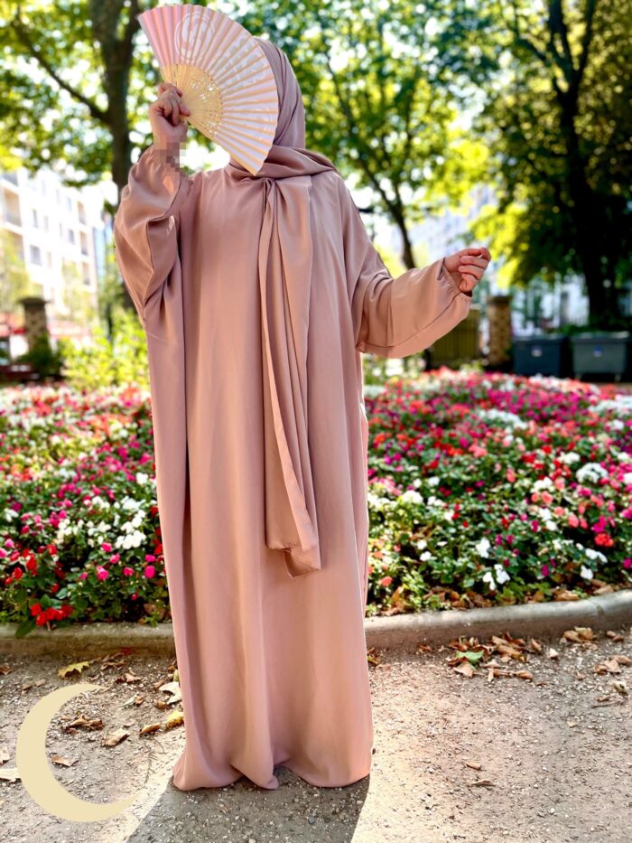 Abaya voile intégré vieux rose